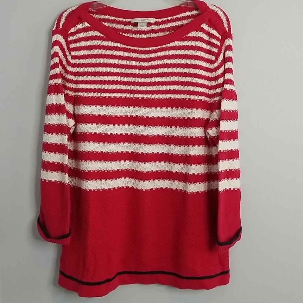 CJ Banks Red & White Striped Sweater 3/4 sleeves all cotton Size XL